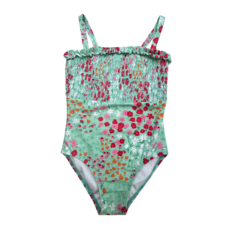 Blomsterprint i ét stykke shirr børn badedragter