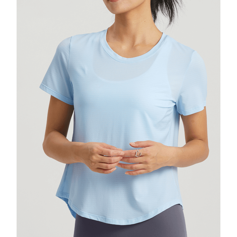 Elastiske split O Neck Yoga T-shirts