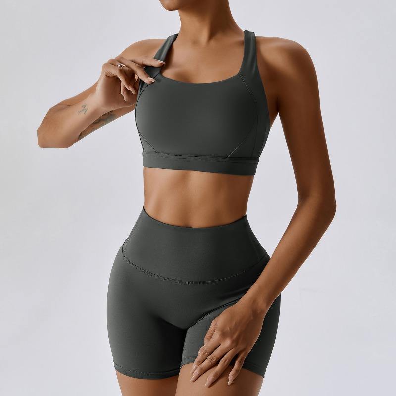 SC9284 Højt talje Træningshorts Brugerdefineret yoga Set Sømløs 2 -stykke Set Bra Vest Shorts Suit Yoga Slid til kvinder