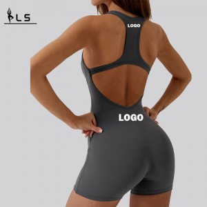 SC10611 ONE PITES SAMLESS Kvinder Yoga sætter bodysuit hul ud bag ærelløs sexede korte rompers jumpsuits