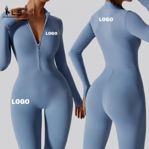 SC1072 Gratis prøve Langærmet Zip Top One Piece Gym Wear Active Jumpsuit Yoga Træning Romper