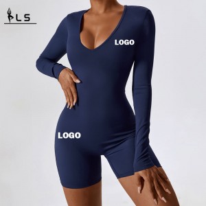 SC1079 OEM Custom Logo Quick Dry Longærmet Bodysuits Gym træning Romper Bodycon Activewear One Piece Yoga Jumpsuit