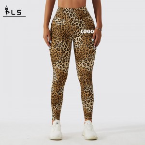 SC10112 SEAMLESS LEOPARD PRINT HØJ TALIST FITNESS LENGING FEMME RIBBED SCRUNCH BUM LEGGINGER YOGA BANTS