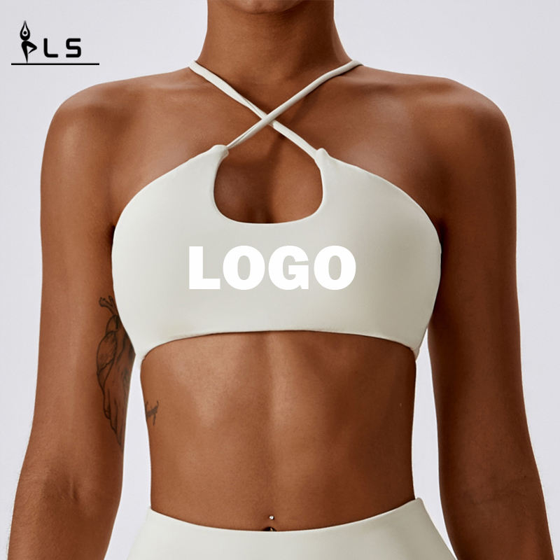 SC10165 Nylon Green Breathable Voksne Sport Bra Active Sexy Back Custom Logo Gym Halter Sport BH
