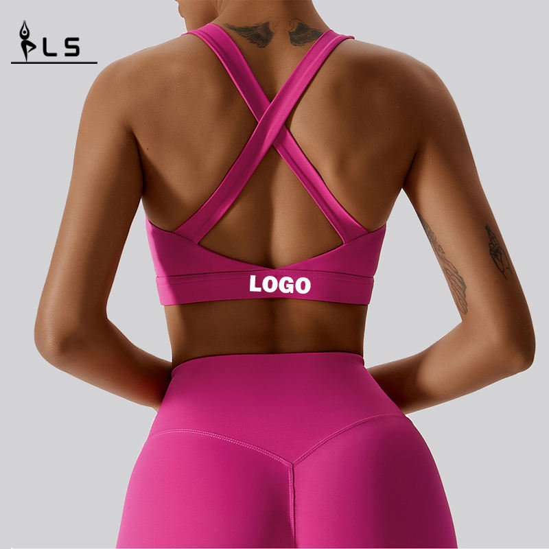 SC101811 Cross Back Yoga Sports Bra High Impact Padded Ladies Halter Neck Cross Back Sports BH for kvinder