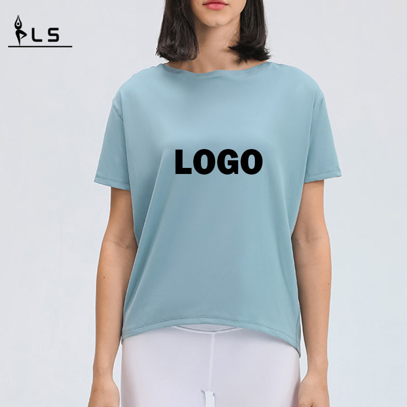 SC10266 Custom Logo Yoga Shirt Cutout Træning Pullover Yoga Shirt Short Sleeve Sports Yoga Træning Løs hurtig tør T -shirt Kvinder