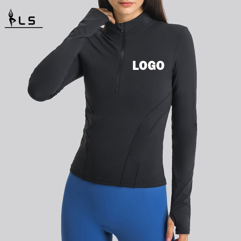 SC10268 Yoga Langærmet Kvinder T-shirt Gym Shirt Compression Gym træning Sporting Stand Collar Halv Zip Sport T-shirt til kvinder