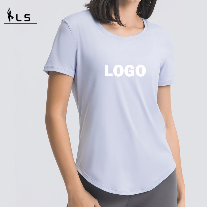 SC102611 Salg åndbar hurtig tørrende fritid yoga t-shirts kortærmet sport yoga træning løs hurtig tør t-shirt kvinder