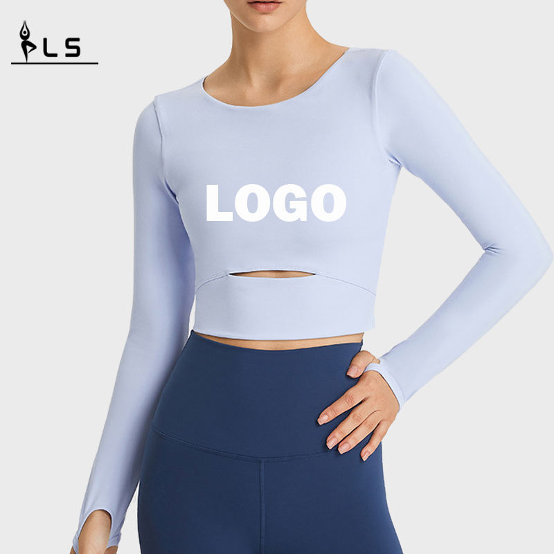 SC10275 Tæt passende langærmet yoga t-shirt kvinde yoga tee shirt afgrøde tank gymnastiksal langærmet yoga tops t-shirt