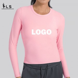 SC10271 Åndbar yogaafgrøde top gymnastiksal fitness stram t-shirt langærmet,