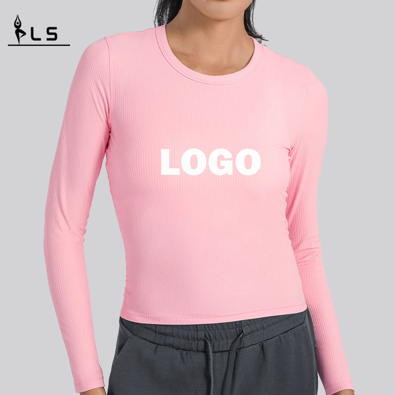 SC10271 Åndbar yogaafgrøde top gymnastiksal fitness stram t-shirt langærmet,