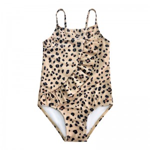Halter i ét stykke flouncy leopard print