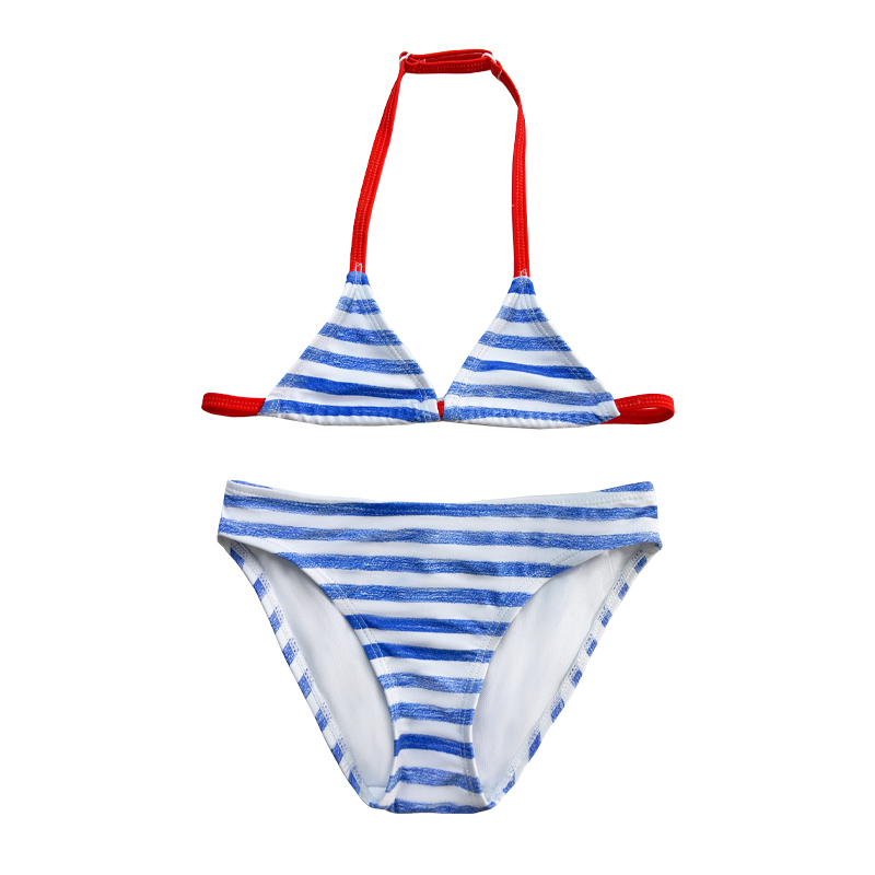 Halterneck Striped Letter Print Color Matching Children\'s badedragt