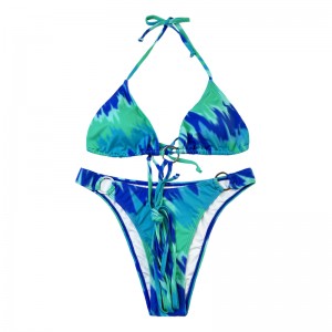 Halter Hoop Cross Strap Teal To-stykke badedragt