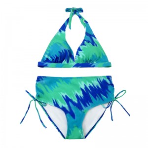 Teal halter rem rem badedragt plisseret bue svømmeturt shorts trykt badedragt