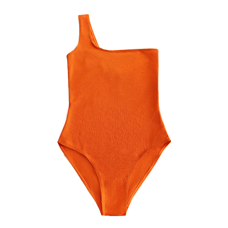 Orange ruffled stof one-skulder sexet badedragt i ét stykke