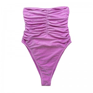 Lilla sølv stroppeløs stroppeløs stroppeløs plisseret badedragt i ét stykke